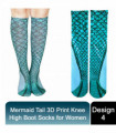 Mermaid Tail Print Women Girl Knee High Boot Socks[Design - 4]