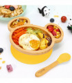 Mouse Bamboo Plate and Spoon Set Suction Plate Stay-Put Design YELLOW 0000232