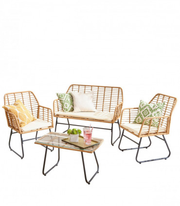Neo 4 Piece Wicker Bamboo Style Garden Sofa, Table & Chairs Set