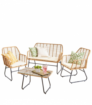 Neo 4 Piece Wicker Bamboo Style Garden Sofa, Table & Chairs Set