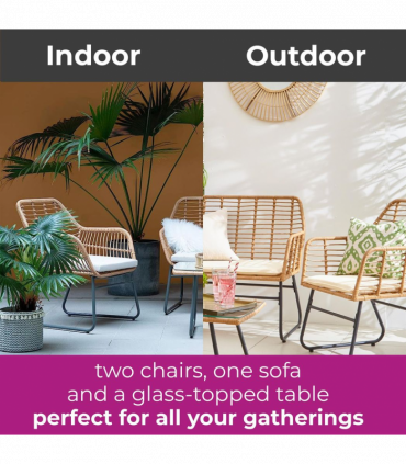 Neo 4 Piece Wicker Bamboo Style Garden Sofa, Table & Chairs Set