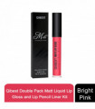 Qibest Double Pack Matt Liquid Lip Gloss and Lip Pencil Liner Kit, Bright Pink