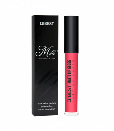 Qibest Double Pack Matt Liquid Lip Gloss and Lip Pencil Liner Kit, Bright Pink