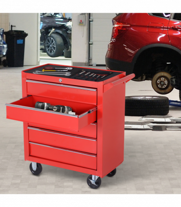 Roller Tool Cabinet Storage Box 5 Drawers Wheels Caster Garage Workshop Red