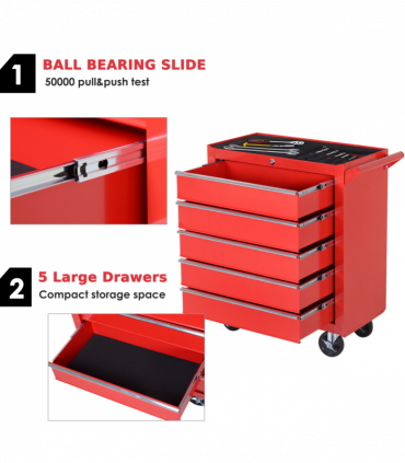 Roller Tool Cabinet Storage Box 5 Drawers Wheels Caster Garage Workshop Red