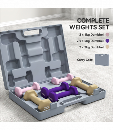 SPORTNOW 9kg Hex Dumbbells Set with Carry Case, 2 x 1kg, 2 x 1.5kg, 2 x 2kg