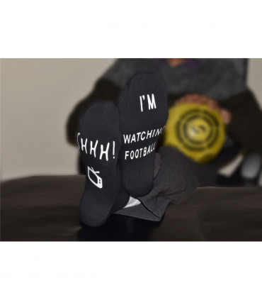 Vinsani 'Shhh I'm Watching Football' Funny Ankle Socks, Gift For Football Fans - Black