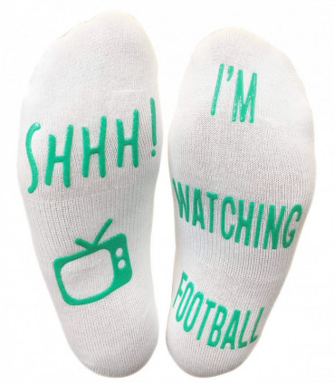 Vinsani 'Shhh I'm Watching Football' Funny Ankle Socks, Gift For Football Fans - White