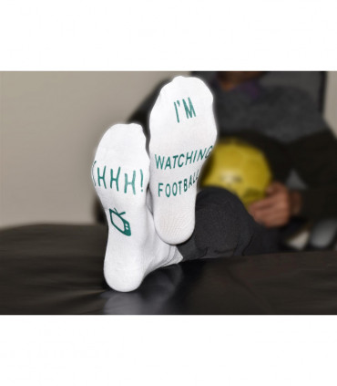 Vinsani 'Shhh I'm Watching Football' Funny Ankle Socks, Gift For Football Fans - White