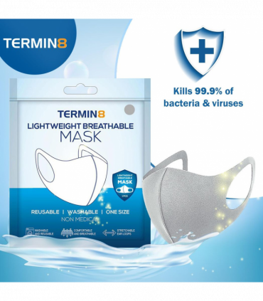 Termin8 Lightweight Breathable Reusable Face Mask for Adults, Machine Washable - Grey
