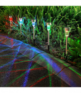 Vinsani 10 X Colour Change Stainless Steel Solar Powered Stick Post LED Lights Rechargeable Outdoor Garden Border Patio Path Driveway Entrance Marking Water Resistant Lamps