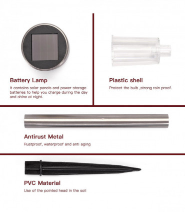 Vinsani 10 X Colour Change Stainless Steel Solar Powered Stick Post LED Lights Rechargeable Outdoor Garden Border Patio Path Driveway Entrance Marking Water Resistant Lamps