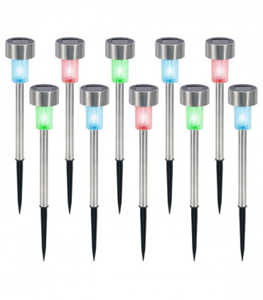 Vinsani 10 X Colour Change Stainless Steel Solar Powered Stick Post LED Lights Rechargeable Outdoor Garden Border Patio Path Driveway Entrance Marking Water Resistant Lamps