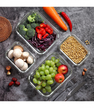 Vinsani Glass Food Storage 10-Pack Containers Rectangle Food Meal Prep Lunch Boxes with Lids Airtight Heat Resistant Leakproof Lid BPA-Free Dishwasher Microwave Oven Freezer Safe