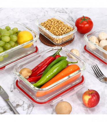 Vinsani Glass Food Storage 10-Pack Containers Rectangle Food Meal Prep Lunch Boxes with Lids Airtight Heat Resistant Leakproof Lid BPA-Free Dishwasher Microwave Oven Freezer Safe