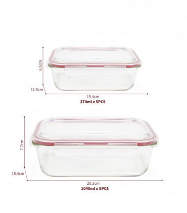 Vinsani Glass Food Storage 10-Pack Containers Rectangle Food Meal Prep Lunch Boxes with Lids Airtight Heat Resistant Leakproof Lid BPA-Free Dishwasher Microwave Oven Freezer Safe