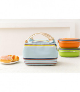 Vinsani Insulated Striped Canvas Thermal Lunch Bag Reusable Portable Cooler Bag Lightweight Convenient Foldable for Work School Picnic Office Adults & Kids – Striped Light Blue