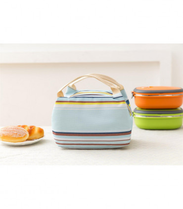 Vinsani Insulated Striped Canvas Thermal Lunch Bag Reusable Portable Cooler Bag Lightweight Convenient Foldable for Work School Picnic Office Adults & Kids – Striped Light Blue