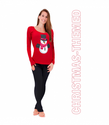 Women's Snowman Christmas-Themed Winter Two-Piece Pyjama Set Red, Size - 14