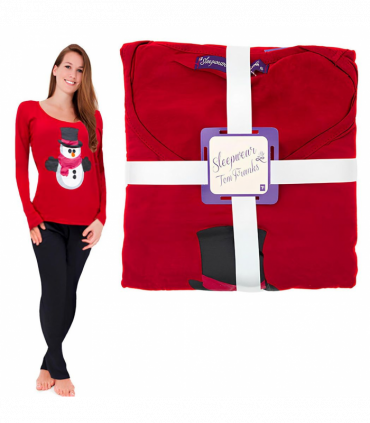 Women's Snowman Christmas-Themed Winter Two-Piece Pyjama Set Red, Size - 14