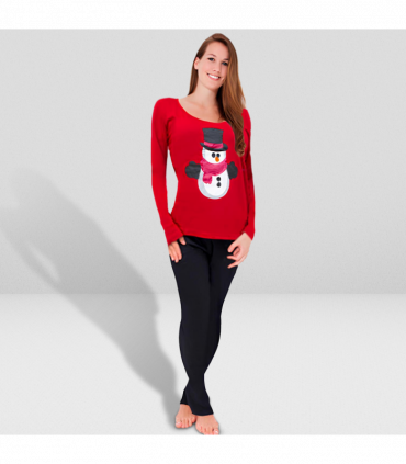 Women's Snowman Christmas-Themed Winter Two-Piece Pyjama Set Red, Size - 14