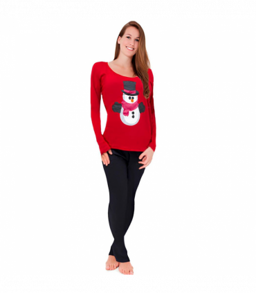 Women's Snowman Christmas-Themed Winter Two-Piece Pyjama Set Red, Size - 14