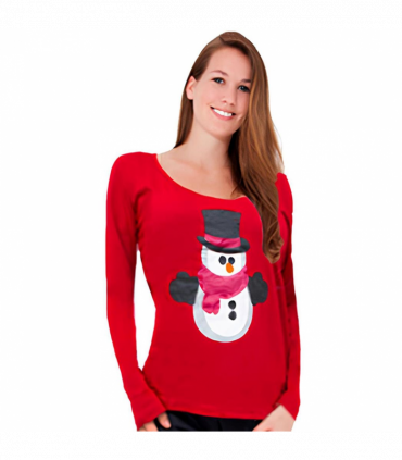Women's Snowman Christmas-Themed Winter Two-Piece Pyjama Set Red, Size - 14