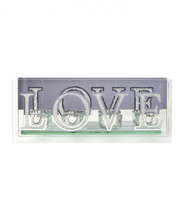 Hestia Mirror & Crystal Tea Light Holder Set - Love