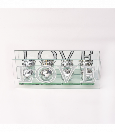 Hestia Mirror & Crystal Tea Light Holder Set - Love