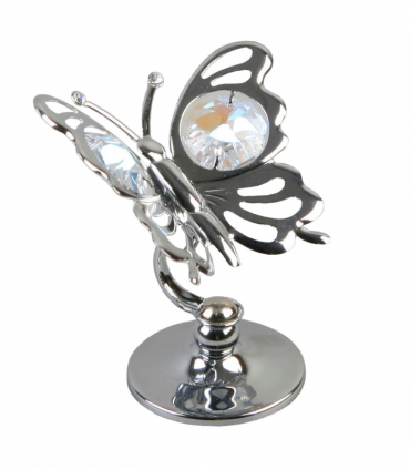 Crystocraft Chrome Plated Butterfly Ornament With Crystal