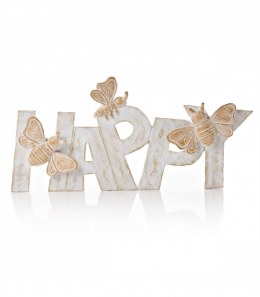 Hestia Wood Effect Resin Bee Ornament - Happy
