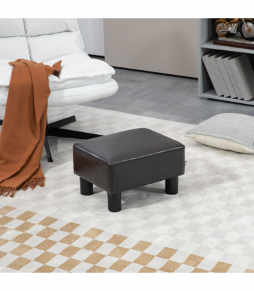 Footstool Ottoman Cube Dark Brown Polyester Plywood Plastic 40cm x 30cm x 24cm