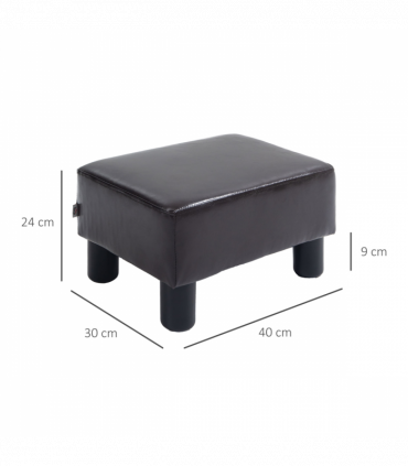 Footstool Ottoman Cube Dark Brown Polyester Plywood Plastic 40cm x 30cm x 24cm