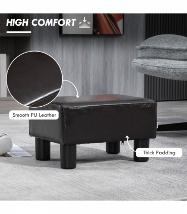 Footstool Ottoman Cube Dark Brown Polyester Plywood Plastic 40cm x 30cm x 24cm