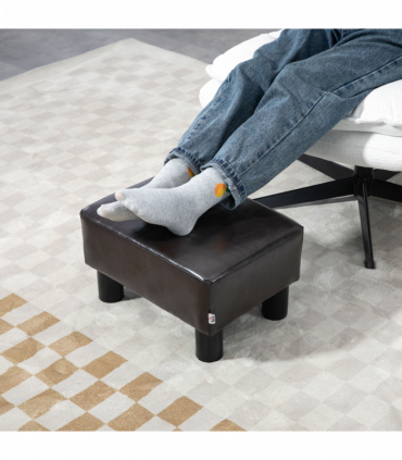 Footstool Ottoman Cube Dark Brown Polyester Plywood Plastic 40cm x 30cm x 24cm