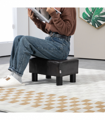 Footstool Ottoman Cube Dark Brown Polyester Plywood Plastic 40cm x 30cm x 24cm