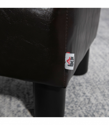 Footstool Ottoman Cube Dark Brown Polyester Plywood Plastic 40cm x 30cm x 24cm