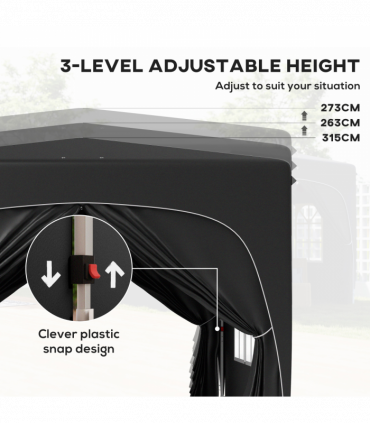 Outsunny 3 x 3(m) UPF50+ Pop Up Gazebo with Sides and Carry Bag, Black