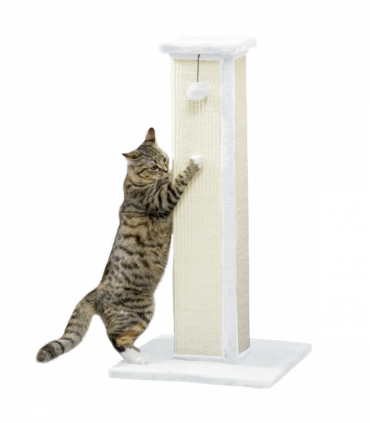 PawHut 81cm Cat Scratching Post w/ Sisal Rope, Hanging Ball Soft Plush White
