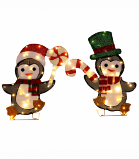 Set of 2 Lighted Penguin and Candy Cane Christmas Decorations, Pre-lit 2D Holiday Decor with 80 Warm White LED Lights for Xmas Outdoor Indoor Decor Lighted Holiday Displays