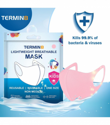 Nitrile Powder Free Small (Age 10-14) Gloves & Spandex Kids Face Mask (Age 6-12)[1x Pink Face Mask]