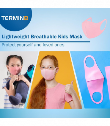 Nitrile Powder Free Small (Age 10-14) Gloves & Spandex Kids Face Mask (Age 6-12)[1x Pink Face Mask]