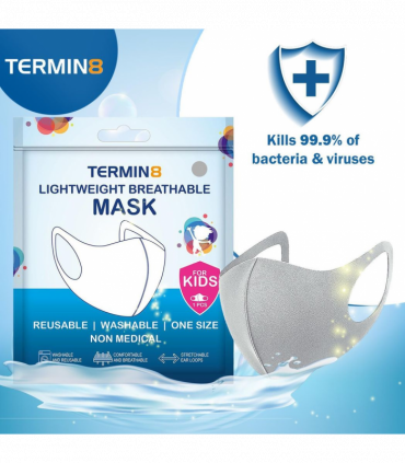 Nitrile Powder Free Small (Age 10-14) Gloves & Spandex Kids Face Mask (Age 6-12)[1x Grey Face Mask]