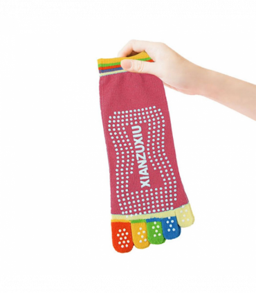 Non Slip Skid Pilates Yoga Socks Anti-Slip Full Toe with Grips Cotton[Pink]