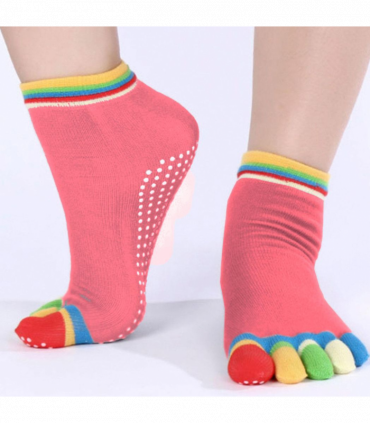 Non Slip Skid Pilates Yoga Socks Anti-Slip Full Toe with Grips Cotton[Pink]