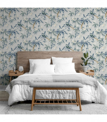 Oriental Floral Birds Grey/Blue sw12