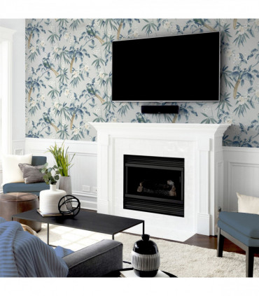 Oriental Floral Birds Grey/Blue sw12