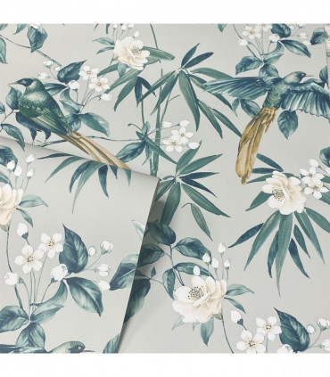 Oriental Floral Birds Grey/Blue sw12