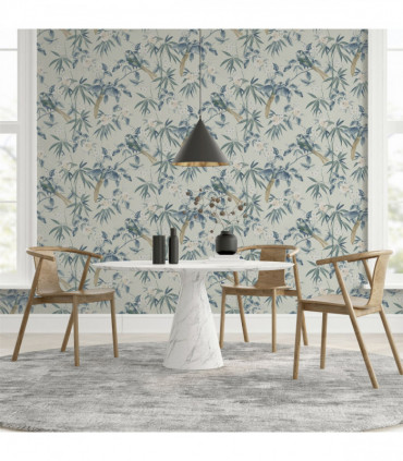 Oriental Floral Birds Grey/Blue sw12