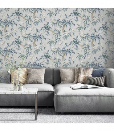 Oriental Floral Birds Grey/Blue sw12